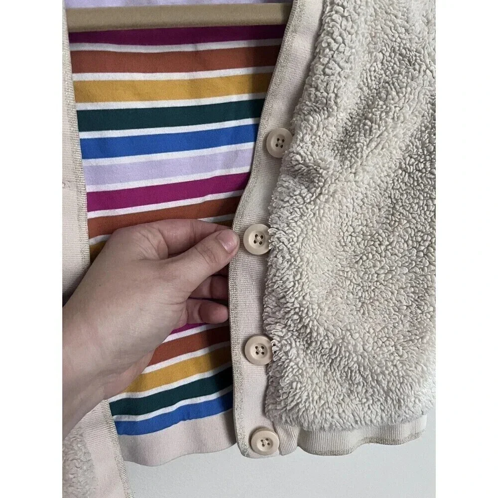 Hanna Andersson Sherpa ButtonUp Sweater Cardigan 4 ivory rainbow striped lining